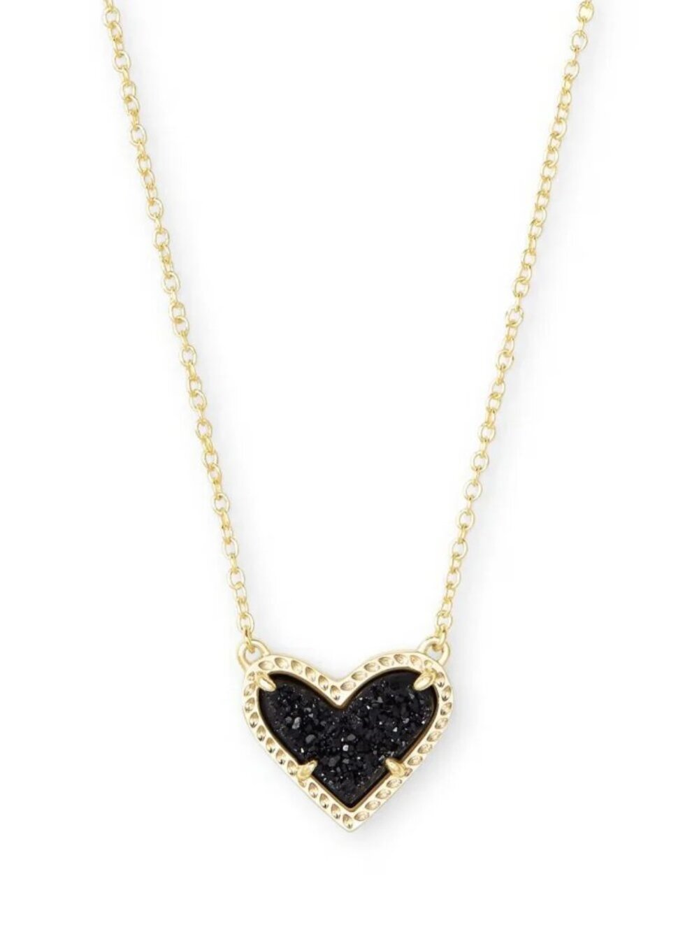 Kendra Scott Ari Heart Gold Pendant Necklace in Black Drusy